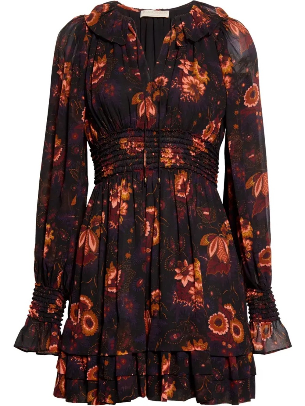 Ulla Johnson Floral Long-Sleeve Smocked Waist Dress